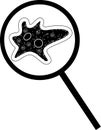 Black silhouette of Amoeba under magnifying glass